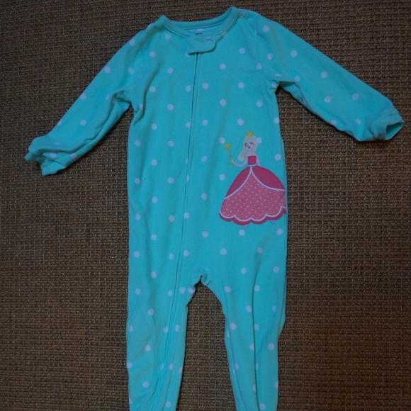Girls Size 3T Carter's Aqua/White Polka Dot 1-piece Flannel PJs - Picture 1 of 2